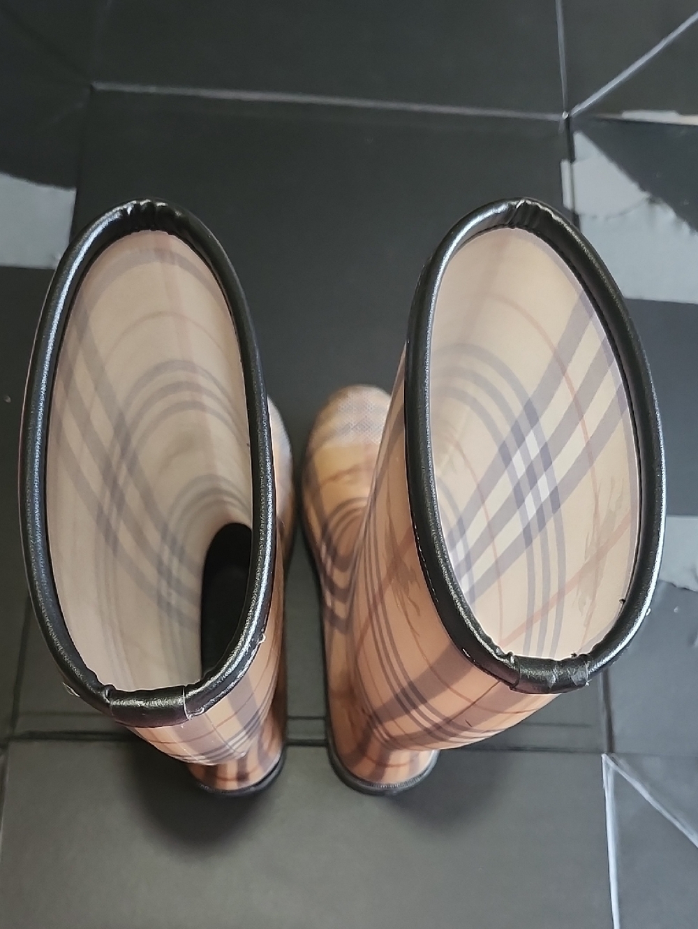 Burberry Classic Haymarket Rain Boot with Brown Trim - Picture 5 of 11